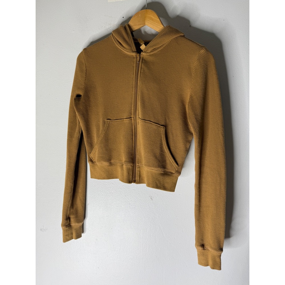 Skims tan waffle lounge hoodie front zip pockets size small